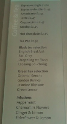 V&A Tea and Coffee Menu