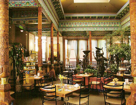 Interior of Boulder Dushanbe Tea House. At the centre is the Fountain of the Seven Beauties