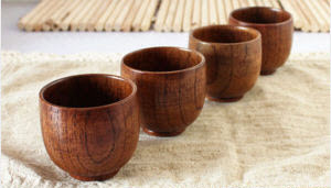 4pcs small size water tea coffee wooden cups eco & nature green life 
