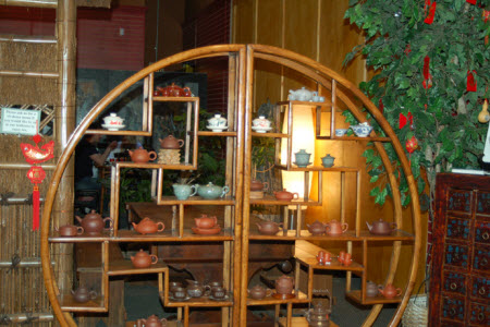 Display of yixing pots at the Ku Cha Tea House Display of yixing pots at the Ku Cha Tea House