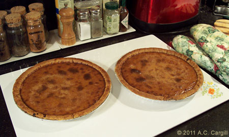 We let the tops of the pies brown a little on purpose. Honest! (Photo source: A.C. Cargill, all rights reserved)
