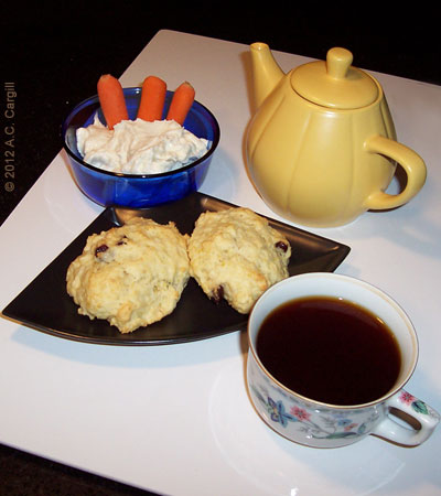 Eating and typing online for the virtual tea tasting can be rather awkward! (Photo source: A.C. Cargill, all rights reserved)