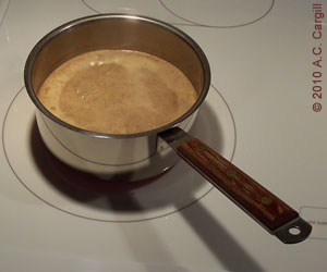 The tea-milk-spices coming to a full boil. (Photo source: A.C. Cargill, all rights reserved)