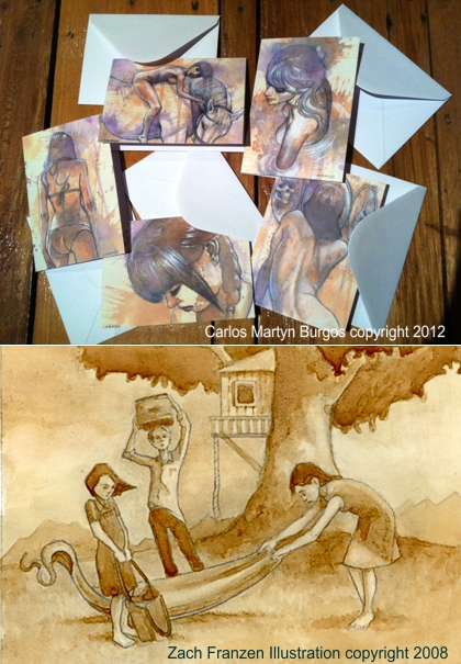 Top: Carlos Martyn Burgos greeting cards. Bottom: Zach Franzen illustration.(Photo source: article author)