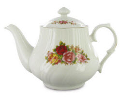Roses on a teapot! The Cordelia Porcelain Teapot, that is. (Photo source: The English Tea Store)