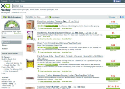 Korean Tea Search Results on Nextag (Photo source: screen capture from site)
