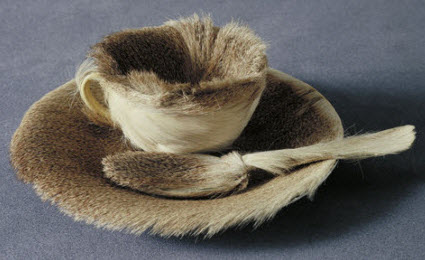 Méret Oppenheim’s fur teacup and saucer (Screen capture from site)