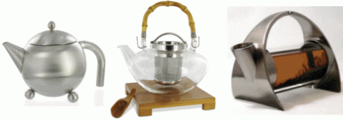 3 glass and metal teapots (left to right: ETS image, ETS image, from Yahoo! Images)