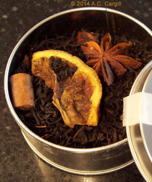 A chunk of cinnamon, a bit of orange, and some star anise – move them around for even flavor effects. (Photo by A.C. Cargill, all rights reserved)