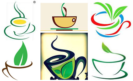 Teacup logos for various online tea vendors (composite of images online)